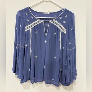 Anthropologie Blue Embroidered Blouse